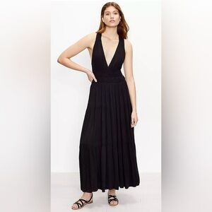 LOFT Beach Women’s Black Tiered Halter Maxi Dress Size XS Sleeveless‎ Rayon
